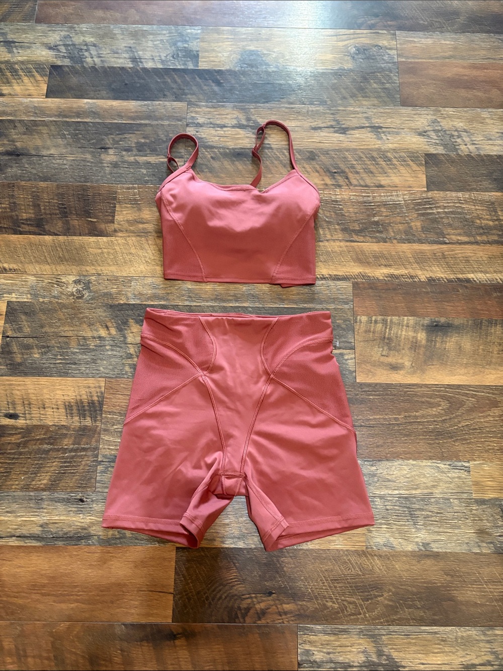 Savage X Fenty Workout Set Terracotta Rose Pink Sports Bra Biker Shorts M